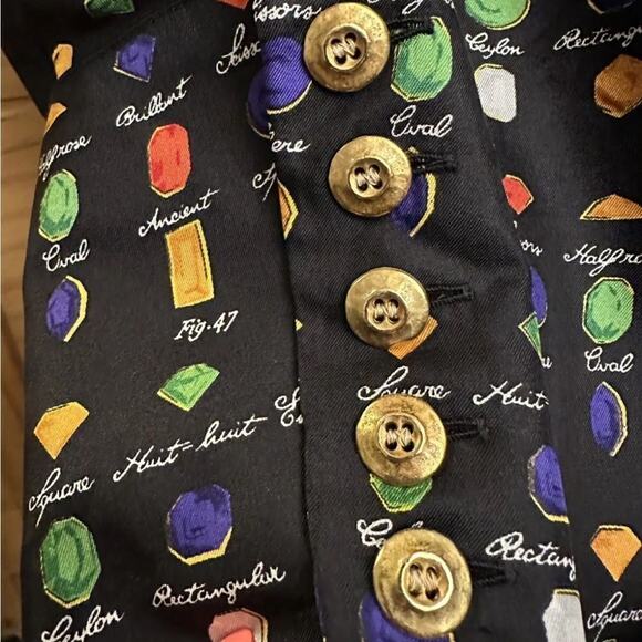 Vintage LAURÈL by Escada Silk Blouse Womens US 6 EU 38 Gemstone Print Black vtg - Picture 6 of 14